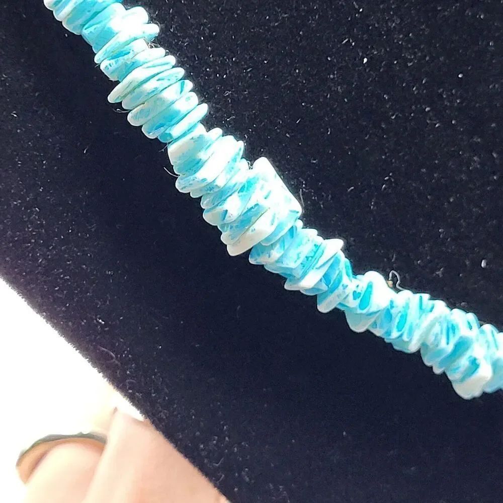 Vintage 90s Skater Teal Blue Puka Shell Necklace 17 in